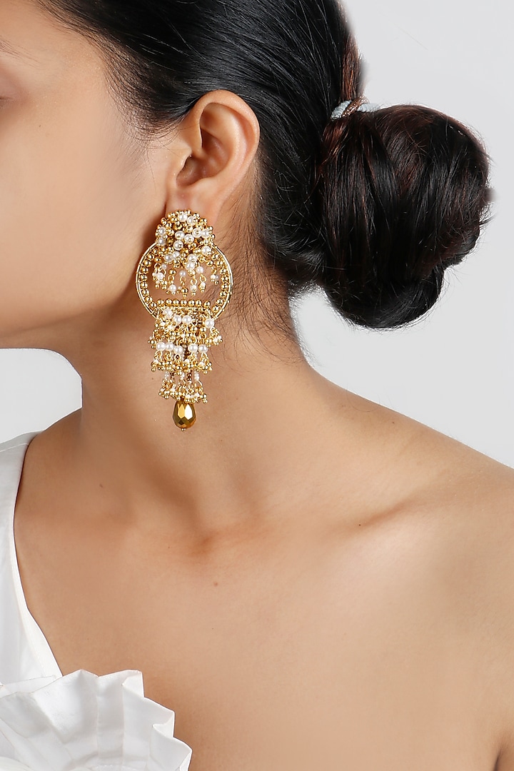 Gold Finish Pearls & Beads Earrings by Vaidaan Jewellery