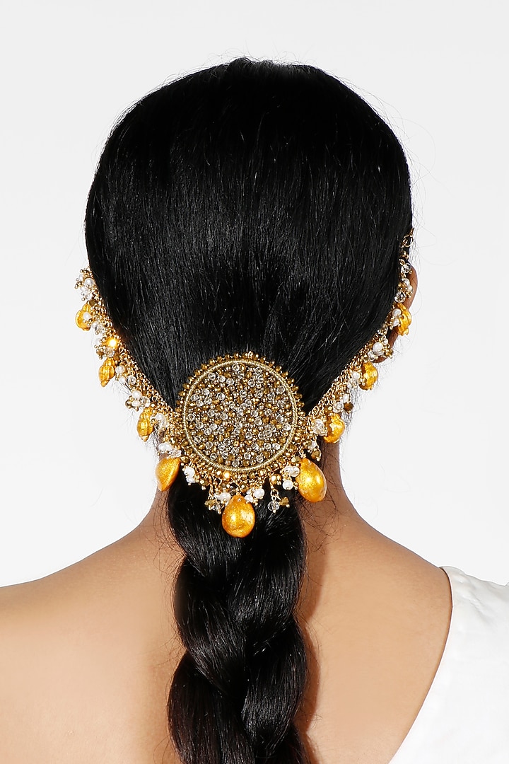 Gold Plated Pearls Hair Accessory by Vaidaan Jewellery at Pernia's Pop Up Shop