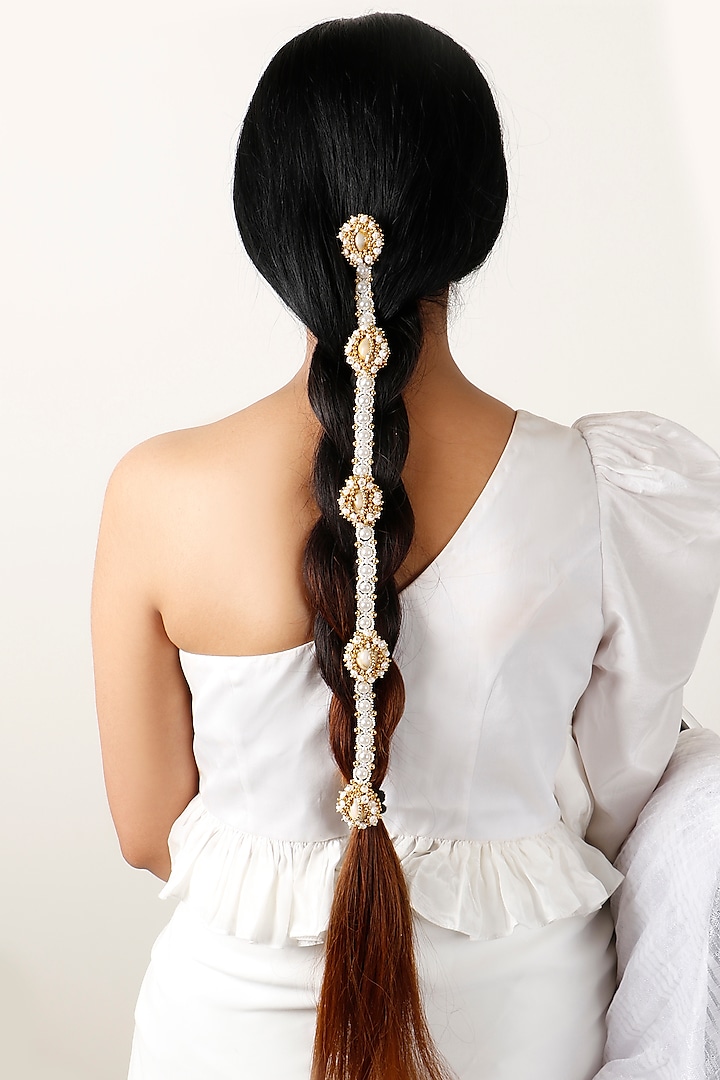 Gold Plated Studs & Pearls Hair Accessory by Vaidaan Jewellery