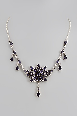 White Finish Semi-Precious Stone Necklace In Sterling Silver by V&A Jewellers