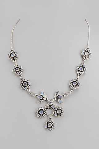 White Finish Semi-Precious Stone Necklace In Sterling Silver by V&A Jewellers