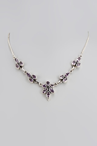 White Finish Semi-Precious Stone Necklace In Sterling Silver by V&A Jewellers