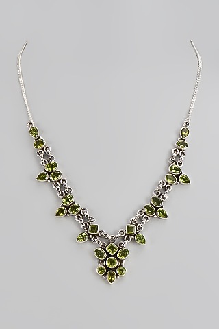 White Finish Semi-Precious Stone Necklace In Sterling Silver by V&A Jewellers