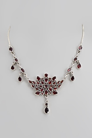 White Finish Semi-Precious Stone Necklace In Sterling Silver by V&A Jewellers
