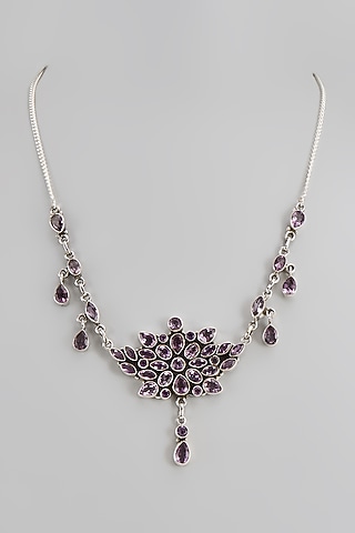 White Finish Semi-Precious Stone Necklace In Sterling Silver by V&A Jewellers