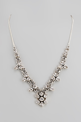 White Finish Semi-Precious Stone Necklace In Sterling Silver by V&A Jewellers