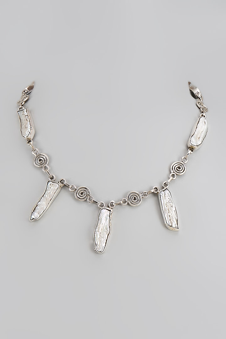 White Finish Semi-Precious Stone Necklace In Sterling Silver by V&A Jewellers