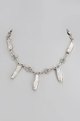 White Finish Semi-Precious Stone Necklace In Sterling Silver by V&A Jewellers