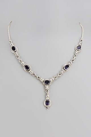 White Finish Semi-Precious Stone Necklace In Sterling Silver by V&A Jewellers