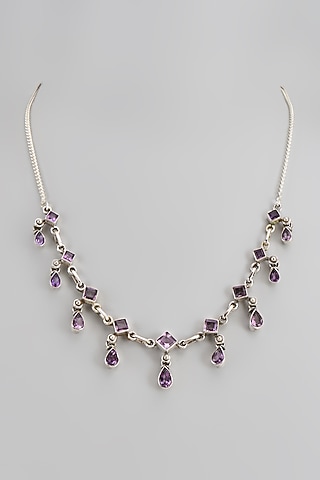 White Finish Semi-Precious Stone Necklace In Sterling Silver by V&A Jewellers