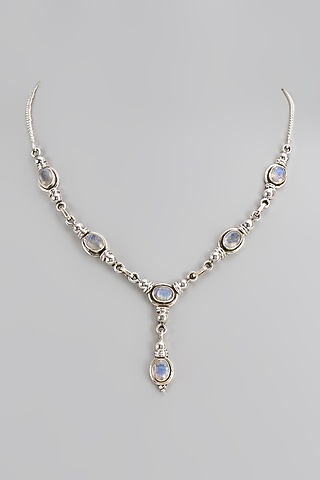 White Finish Semi-Precious Stone Necklace In Sterling Silver by V&A Jewellers