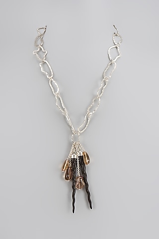 White Finish Semi-Precious Stone Necklace In Sterling Silver by V&A Jewellers