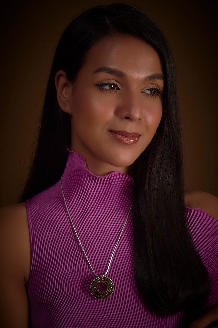 White Finish Red Gemstone Pendant Chain Necklace In Sterling Silver by V&A Jewellers at Pernia's Pop Up Shop