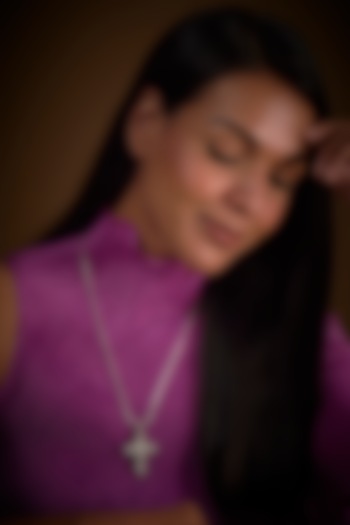 White Finish Zircon Cross Pendant Chain Necklace In Sterling Silver by V&A Jewellers at Pernia's Pop Up Shop