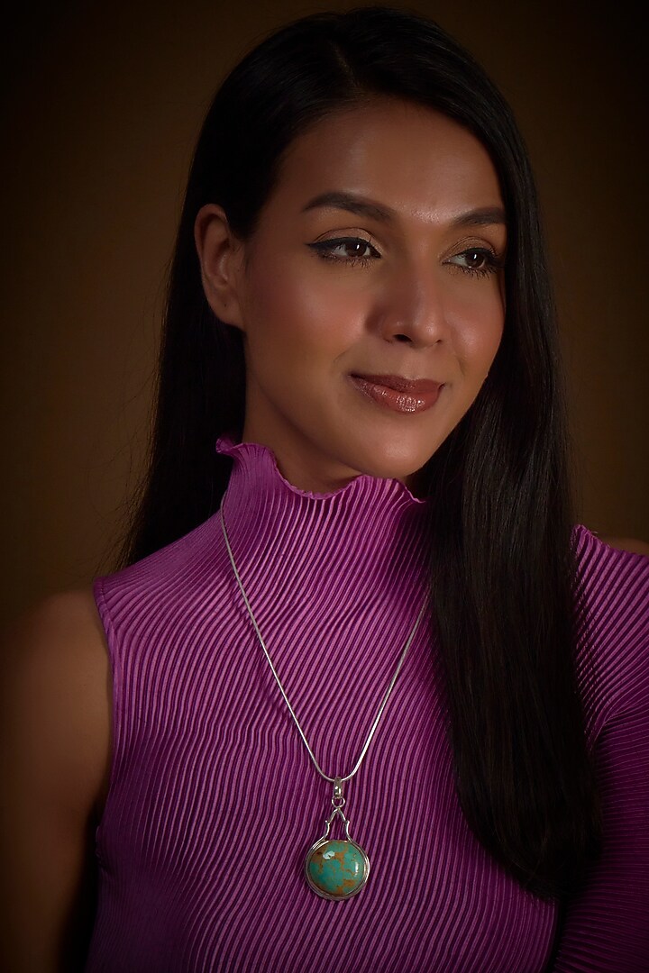 White Finish Turquoise Gemstone Pendant Chain Necklace In Sterling Silver by V&A Jewellers at Pernia's Pop Up Shop