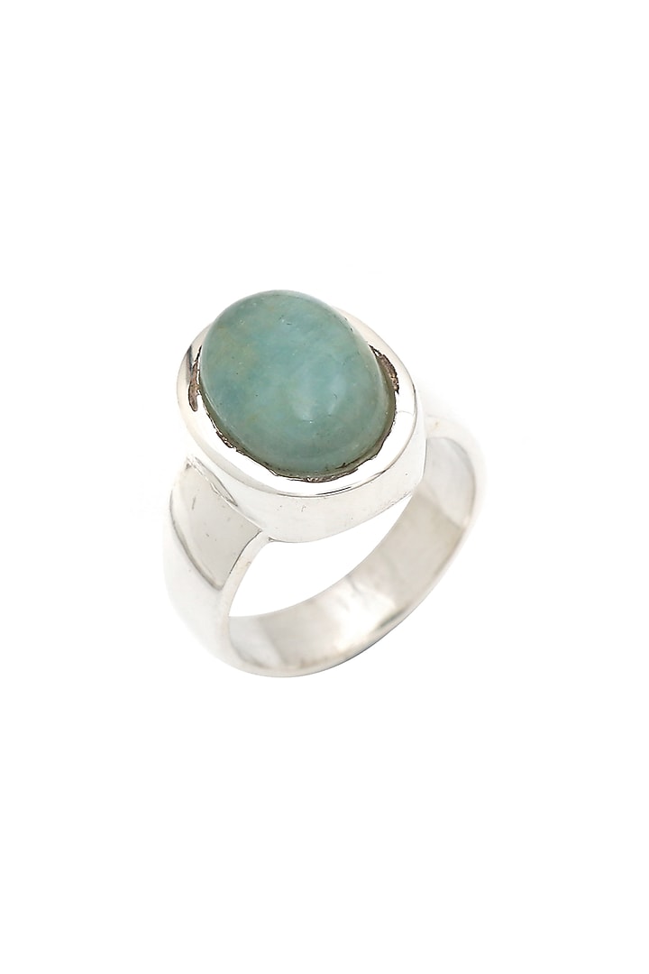 White Finish Aquamarine Oval Ring In Sterling Silver by V&A Jewellers at Pernia's Pop Up Shop