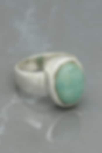 White Finish Aquamarine Oval Ring In Sterling Silver by V&A Jewellers at Pernia's Pop Up Shop