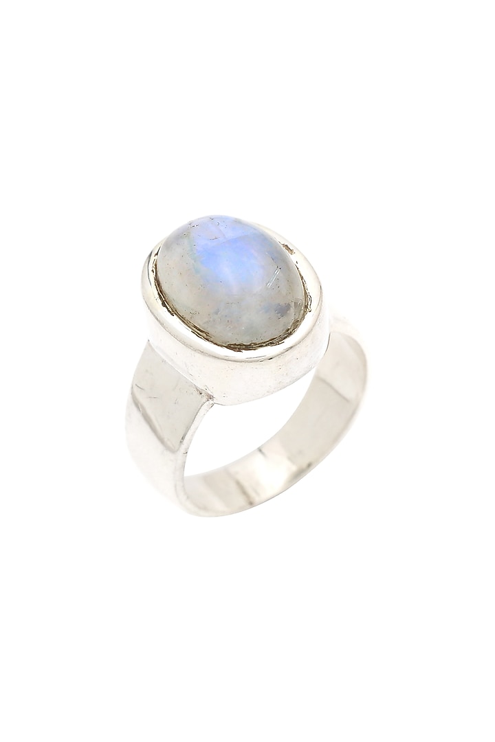White Finish Moonstone Oval Ring In Sterling Silver by V&A Jewellers at Pernia's Pop Up Shop