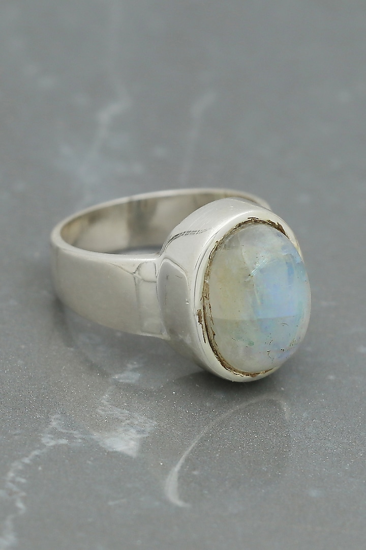 White Finish Moonstone Oval Ring In Sterling Silver by V&A Jewellers at Pernia's Pop Up Shop