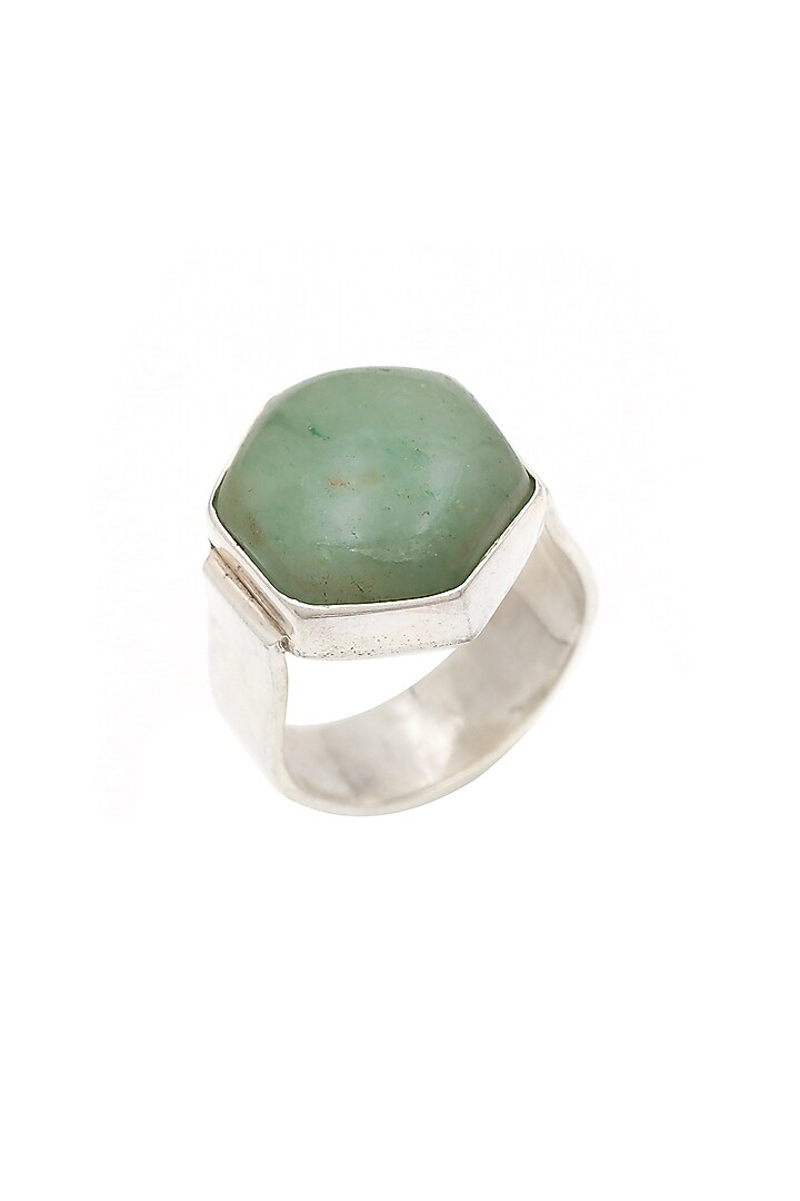 White Finish Aquamarine Hexagonal Ring In Sterling Silver by V&A Jewellers at Pernia's Pop Up Shop