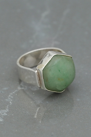 White Finish Aquamarine Hexagonal Ring In Sterling Silver by V&A Jewellers