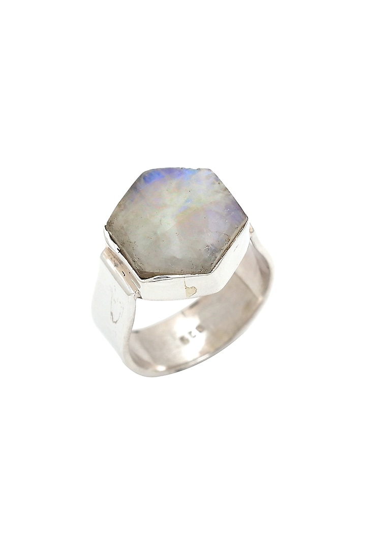 White Finish Moonstone Hexagonal Ring In Sterling Silver by V&A Jewellers at Pernia's Pop Up Shop