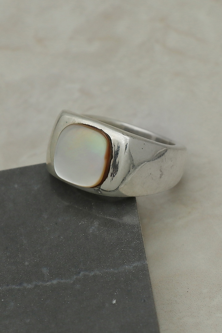 White Finish Pearl Ring In Sterling Silver by V&A Jewellers at Pernia's Pop Up Shop