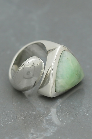 White Finish Aquamarine Ring In Sterling Silver by V&A Jewellers