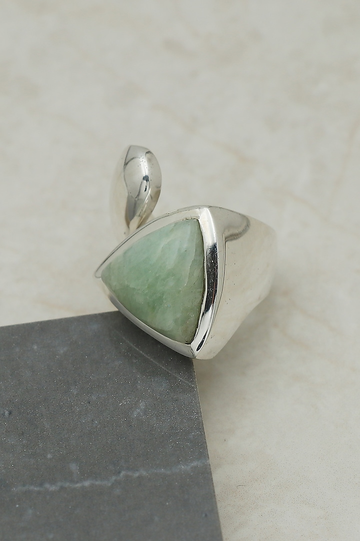 White Finish Aquamarine Ring In Sterling Silver by V&A Jewellers at Pernia's Pop Up Shop