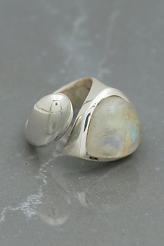White Finish Moonstone Ring In Sterling Silver by V&A Jewellers