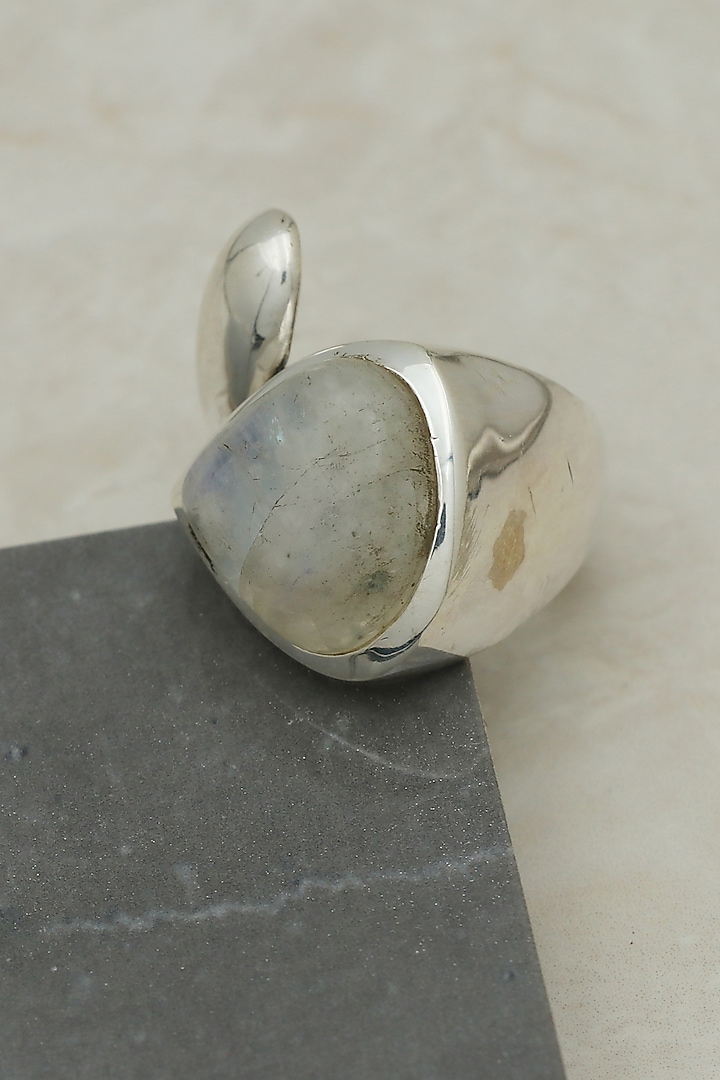 White Finish Moonstone Ring In Sterling Silver by V&A Jewellers at Pernia's Pop Up Shop