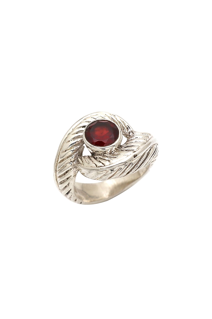 White Finish Garnet Evil-Eye Ring In Sterling Silver by V&A Jewellers at Pernia's Pop Up Shop