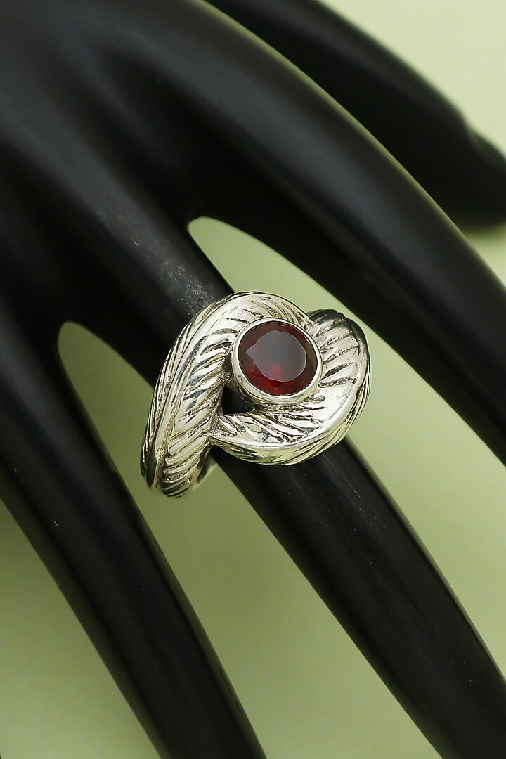 White Finish Garnet Evil-Eye Ring In Sterling Silver by V&A Jewellers at Pernia's Pop Up Shop