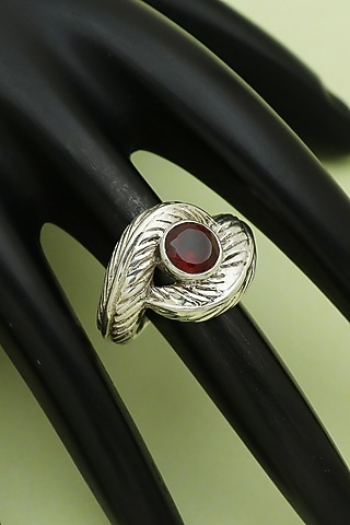 White Finish Garnet Evil-Eye Ring In Sterling Silver by V&A Jewellers