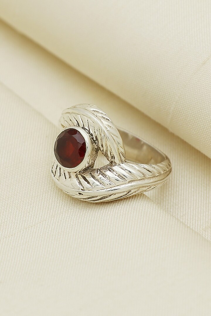 White Finish Garnet Evil-Eye Ring In Sterling Silver by V&A Jewellers at Pernia's Pop Up Shop