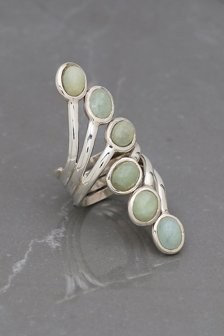 White Finish Aquamarine Ring In Sterling Silver by V&A Jewellers at Pernia's Pop Up Shop