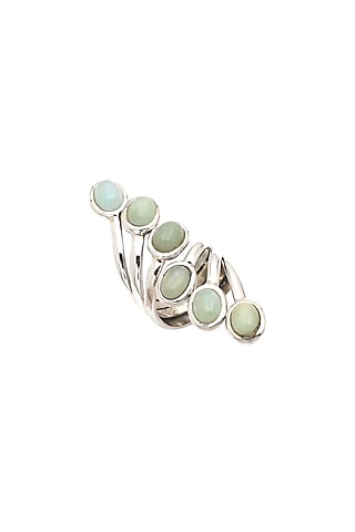 White Finish Aquamarine Ring In Sterling Silver by V&A Jewellers