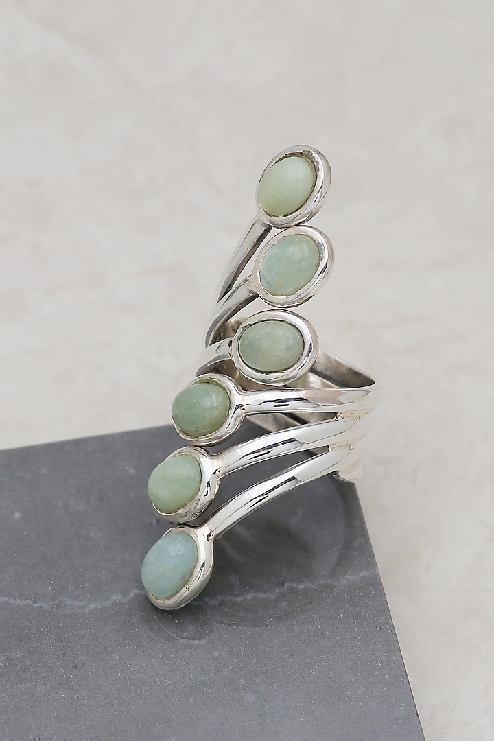 White Finish Aquamarine Ring In Sterling Silver by V&A Jewellers at Pernia's Pop Up Shop