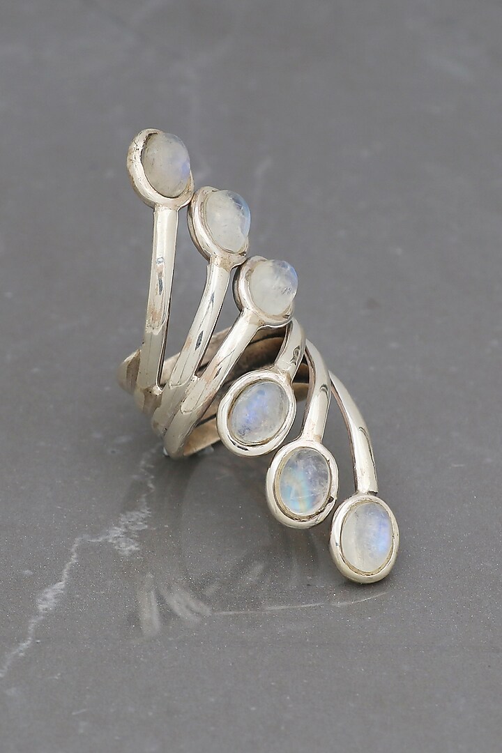 White Finish Moonstone Pride Ring In Sterling Silver by V&A Jewellers at Pernia's Pop Up Shop