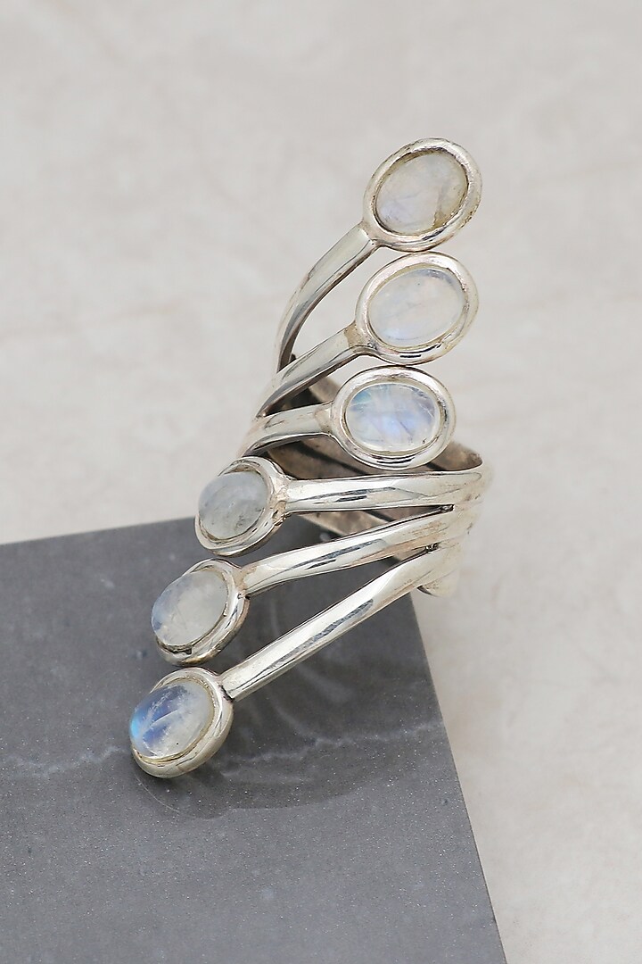 White Finish Moonstone Pride Ring In Sterling Silver by V&A Jewellers at Pernia's Pop Up Shop
