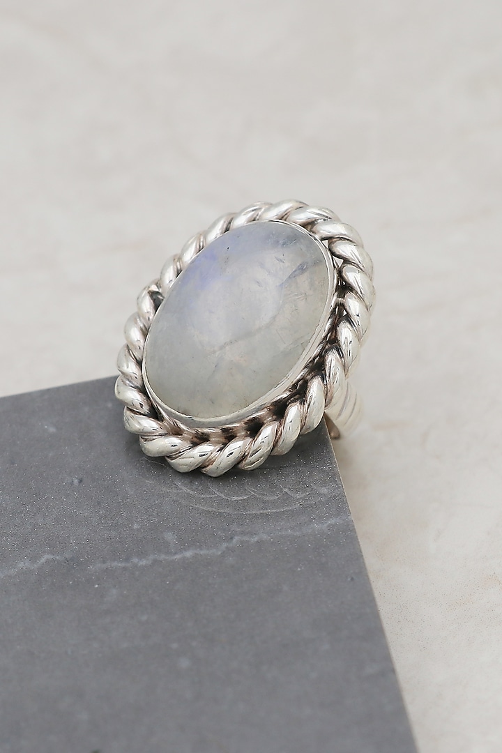 White Finish Moonstone Rope Ring In Sterling Silver by V&A Jewellers at Pernia's Pop Up Shop