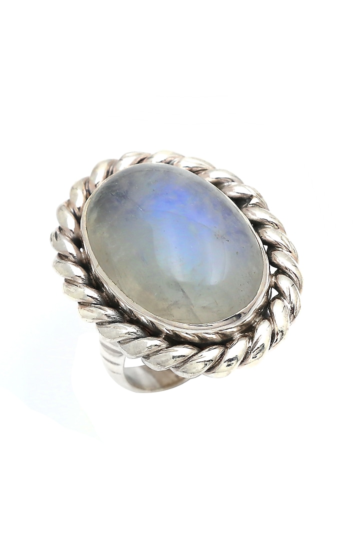 White Finish Moonstone Rope Ring In Sterling Silver by V&A Jewellers at Pernia's Pop Up Shop