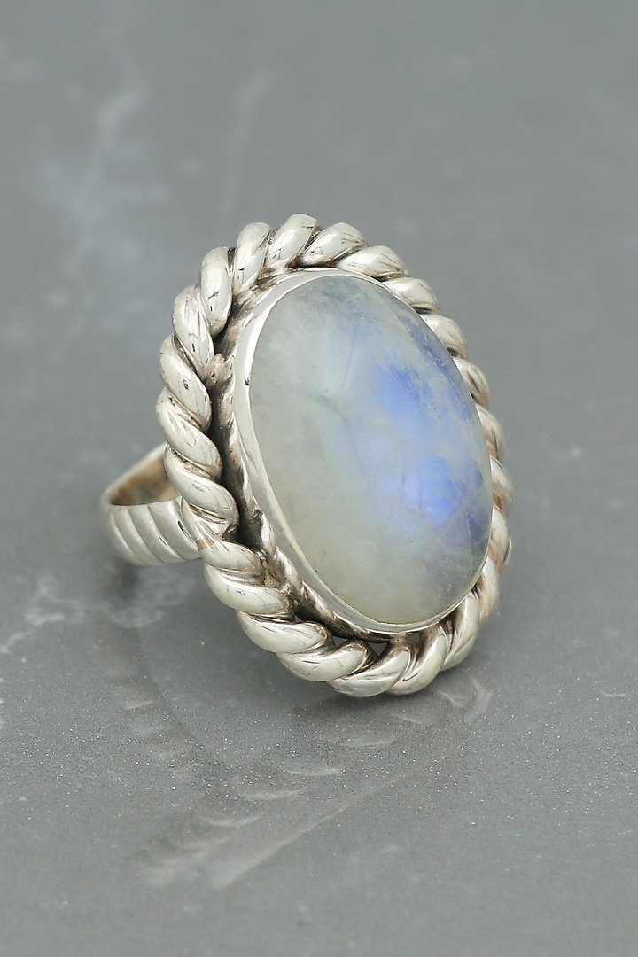 White Finish Moonstone Rope Ring In Sterling Silver by V&A Jewellers at Pernia's Pop Up Shop