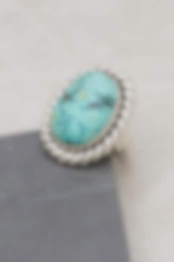 White Finish Turquoise Stone Rope Ring In Sterling Silver by V&A Jewellers at Pernia's Pop Up Shop