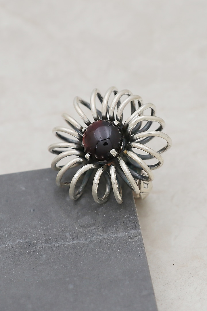 White Finish Garnet Sunflower Ring In Sterling Silver by V&A Jewellers at Pernia's Pop Up Shop