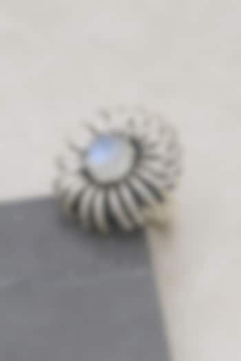 White Finish Moonstone Sunflower Ring In Sterling Silver by V&A Jewellers at Pernia's Pop Up Shop