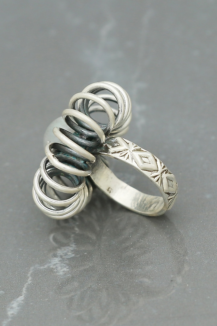 White Finish Moonstone Sunflower Ring In Sterling Silver by V&A Jewellers at Pernia's Pop Up Shop
