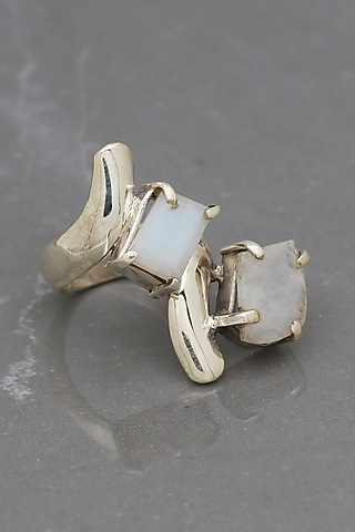 White Finish Moonstone Cact Ring In Sterling Silver by V&A Jewellers
