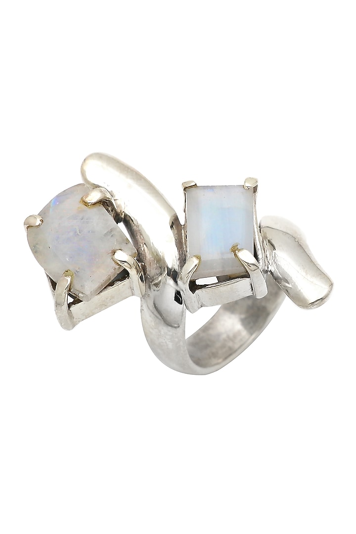 White Finish Moonstone Cact Ring In Sterling Silver by V&A Jewellers at Pernia's Pop Up Shop