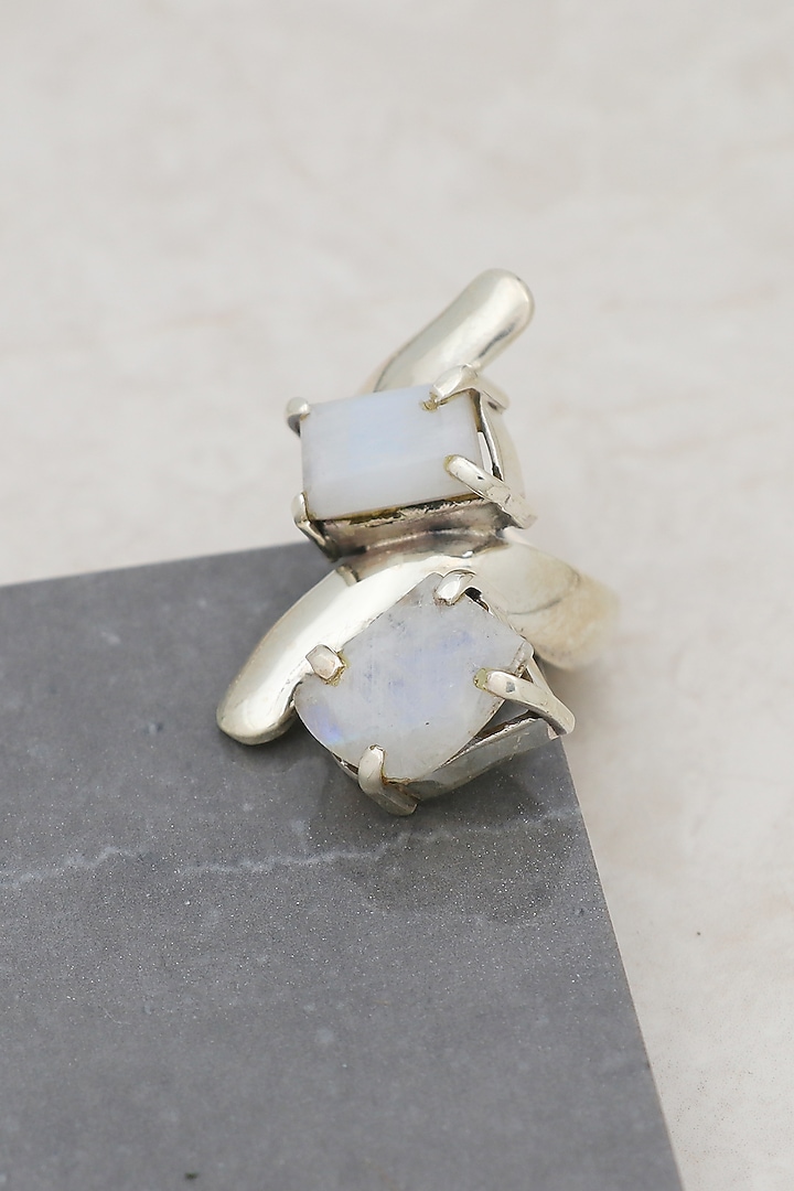 White Finish Moonstone Cact Ring In Sterling Silver by V&A Jewellers at Pernia's Pop Up Shop